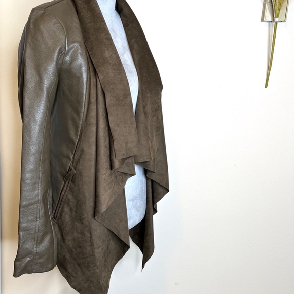BNCI Blanc Noir Faux Leather Suede Jacket Size Small Brown Draped Scarf Coat - Picture 4 of 14